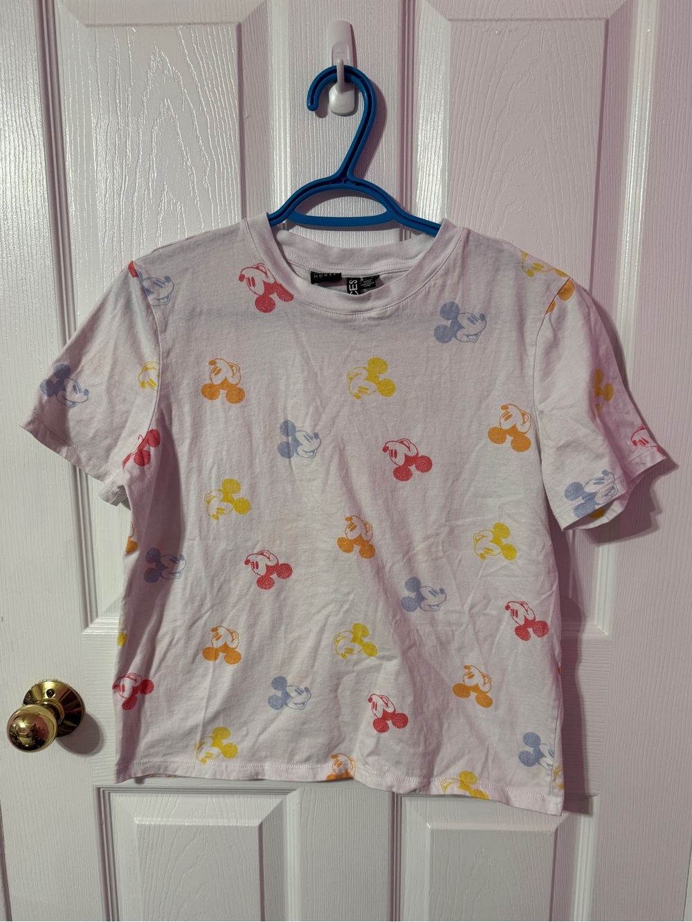 Disney White Short Sleeve Tee with Multicolor Mickey Icons
